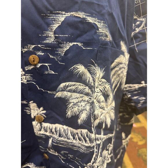 VTG Royal Creations Hawaiian Shirt Mens 4XL Button Up Aloha Palm Trees Blue big - Picture 4 of 4